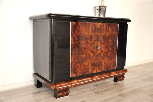 Art Deco, Ära, Kommode, Sideboard, Wurzelholz, Nussbaum, elegant, Fueße, poliert, Stauraum, Framkreich, Original, Restauriert