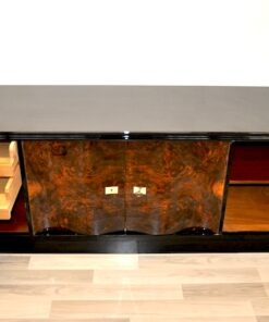 Art Deco, Lowboard, Sideboard, Buffet, geschwungene Tueren, Wurzelholz, dunkel, chromgriffe, Wohnzimmer, Schubladen, Furnier, Moebel