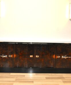 Art Deco, Lowboard, Sideboard, Buffet, geschwungene Tueren, Wurzelholz, dunkel, chromgriffe, Wohnzimmer, Schubladen, Furnier, Moebel