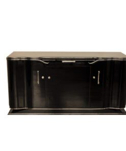 Art Deco, Sideboard, Design, Aera, Hochglanzschwarz, Chromlinien, wundervolle Fprm, Wohnzimmer, handpoliert, einzigartig, restauriert