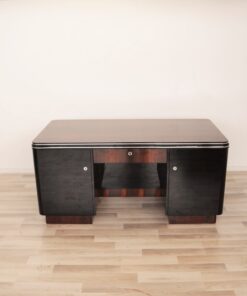 Art Deco, Palisander, Schreibtisch, Chromleisten, Buero, Wohnzimmer, Hochglanz, handpoliert, Oberflaeche, Design, Schubladen