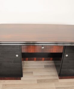 Art Deco, Palisander, Schreibtisch, Chromleisten, Buero, Wohnzimmer, Hochglanz, handpoliert, Oberflaeche, Design, Schubladen