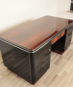 Art Deco, Palisander, Schreibtisch, Chromleisten, Buero, Wohnzimmer, Hochglanz, handpoliert, Oberflaeche, Design, Schubladen