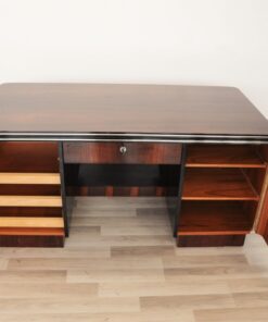 Art Deco, Palisander, Schreibtisch, Chromleisten, Buero, Wohnzimmer, Hochglanz, handpoliert, Oberflaeche, Design, Schubladen