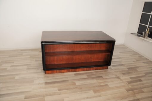 Art Deco, Palisander, Schreibtisch, Chromleisten, Buero, Wohnzimmer, Hochglanz, handpoliert, Oberflaeche, Design, Schubladen