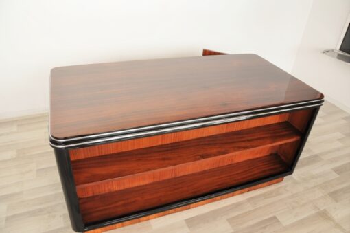 Art Deco, Palisander, Schreibtisch, Chromleisten, Buero, Wohnzimmer, Hochglanz, handpoliert, Oberflaeche, Design, Schubladen