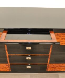 Art Deco, Moebel, Buffet, Sideboard, Klavierlack, Hochglanz, poliert, stauraum, zweifarbig, wurzelholz, restauriert, original