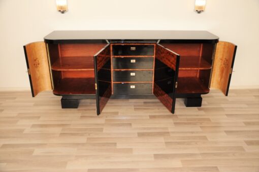 Art Deco, Moebel, Buffet, Sideboard, Klavierlack, Hochglanz, poliert, stauraum, zweifarbig, wurzelholz, restauriert, original