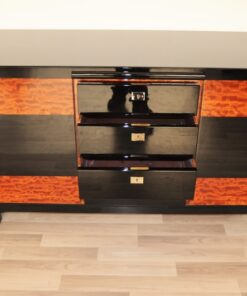 Art Deco, Moebel, Buffet, Sideboard, Klavierlack, Hochglanz, poliert, stauraum, zweifarbig, wurzelholz, restauriert, original