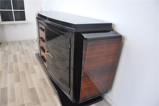 Art Deco, Sideboard, Buffet, Moebel, Antik, Hochglanzschwarz, Design, luxuriös, elegant, schwebender Fuß, holz, Apllikationen,