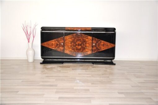 Art Deco, Moebel, Sideboard, Buffet, Credenza, Nussbaum, Karo, Furnier, Franzoesisch, Design, Antik, Restauration, Vintage, Aufbewahrung