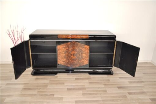 Art Deco, Moebel, Sideboard, Buffet, Credenza, Nussbaum, Karo, Furnier, Franzoesisch, Design, Antik, Restauration, Vintage, Aufbewahrung