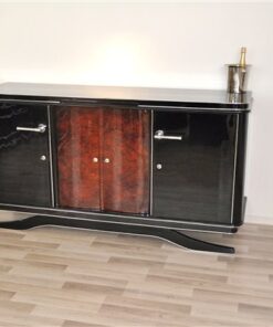 Art Deco, buffet, Sideboard, Moebel, schwebend, credenza, walnuss, tuer, restauriert, design, aufbewahrung, hochglanz, chromgriffe