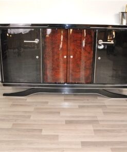 Art Deco, buffet, Sideboard, Moebel, schwebend, credenza, walnuss, tuer, restauriert, design, aufbewahrung, hochglanz, chromgriffe