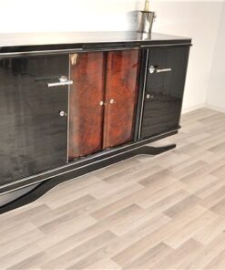 Art Deco, buffet, Sideboard, Moebel, schwebend, credenza, walnuss, tuer, restauriert, design, aufbewahrung, hochglanz, chromgriffe