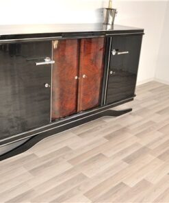 Art Deco, buffet, Sideboard, Moebel, schwebend, credenza, walnuss, tuer, restauriert, design, aufbewahrung, hochglanz, chromgriffe