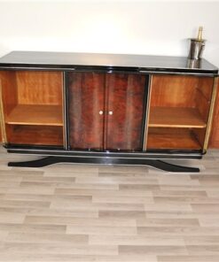 Art Deco, buffet, Sideboard, Moebel, schwebend, credenza, walnuss, tuer, restauriert, design, aufbewahrung, hochglanz, chromgriffe