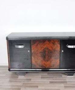 Art Deco, Moebel, Sideboard, Credenza, Buffet, Schrank, Hochglanz, Chromgriffe, Nussbaum, handpoliert, original, restuariert, luxus