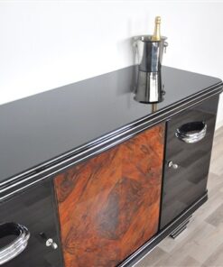 Art Deco, Moebel, Sideboard, Credenza, Buffet, Schrank, Hochglanz, Chromgriffe, Nussbaum, handpoliert, original, restuariert, luxus