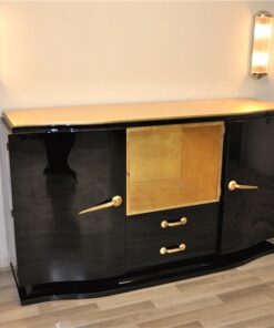 Art Deco, Sideboard, Buffet, Credenza, Schwarz, Hochglanz, elegant, Handpoliert, Wohnzimmer, Vitrine, Einzelstueck, Restauriert