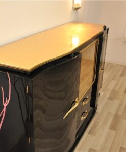 Art Deco, Sideboard, Buffet, Credenza, Schwarz, Hochglanz, elegant, Handpoliert, Wohnzimmer, Vitrine, Einzelstueck, Restauriert