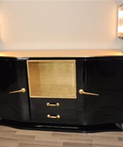 Art Deco, Sideboard, Buffet, Credenza, Schwarz, Hochglanz, elegant, Handpoliert, Wohnzimmer, Vitrine, Einzelstueck, Restauriert