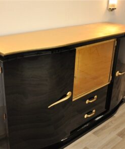 Art Deco, Sideboard, Buffet, Credenza, Schwarz, Hochglanz, elegant, Handpoliert, Wohnzimmer, Vitrine, Einzelstueck, Restauriert