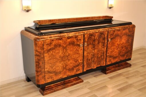 Art Deco, Sideboard, Buffet, Credenza, Aufbewahrung, Wurzelholz, Furnier, Maserung, Klavierlack, einzigartig, Antik, Design, Hochglanz