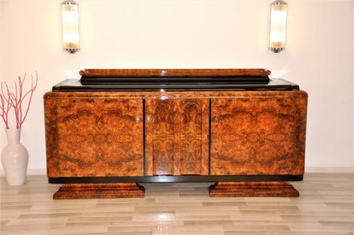 Art Deco, Sideboard, Buffet, Credenza, Aufbewahrung, Wurzelholz, Furnier, Maserung, Klavierlack, einzigartig, Antik, Design, Hochglanz