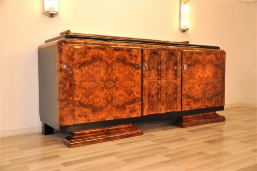 Art Deco, Sideboard, Buffet, Credenza, Aufbewahrung, Wurzelholz, Furnier, Maserung, Klavierlack, einzigartig, Antik, Design, Hochglanz