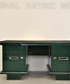Art Deco, Schreibtisch, Tisch, Jaguar Racing Green, Original, Lack, Wohnzimmer, Büro, Design, Chromleisten, Alcantara, Leder