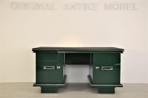 Art Deco, Schreibtisch, Tisch, Jaguar Racing Green, Original, Lack, Wohnzimmer, Büro, Design, Chromleisten, Alcantara, Leder