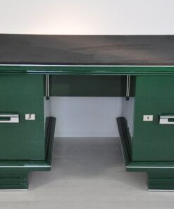 Art Deco, Schreibtisch, Tisch, Jaguar Racing Green, Original, Lack, Wohnzimmer, Büro, Design, Chromleisten, Alcantara, Leder