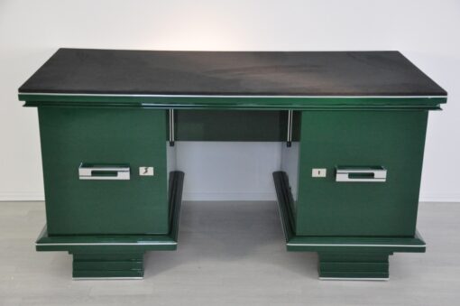 Art Deco, Schreibtisch, Tisch, Jaguar Racing Green, Original, Lack, Wohnzimmer, Büro, Design, Chromleisten, Alcantara, Leder