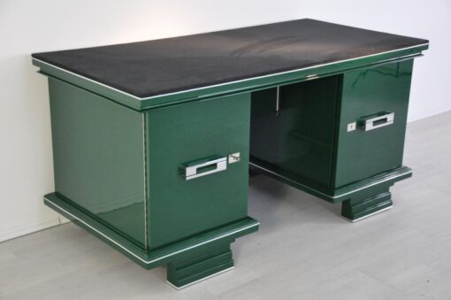 Art Deco, Schreibtisch, Tisch, Jaguar Racing Green, Original, Lack, Wohnzimmer, Büro, Design, Chromleisten, Alcantara, Leder