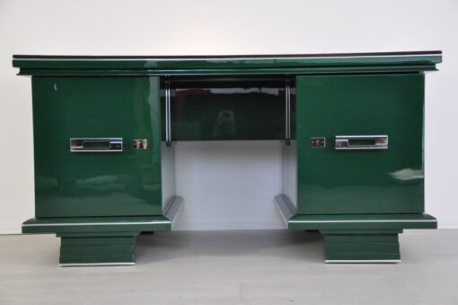 Art Deco, Schreibtisch, Tisch, Jaguar Racing Green, Original, Lack, Wohnzimmer, Büro, Design, Chromleisten, Alcantara, Leder