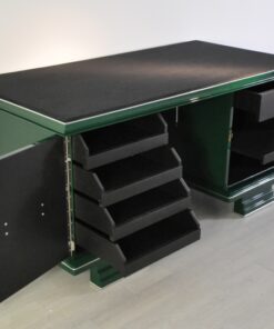 Art Deco, Schreibtisch, Tisch, Jaguar Racing Green, Original, Lack, Wohnzimmer, Büro, Design, Chromleisten, Alcantara, Leder