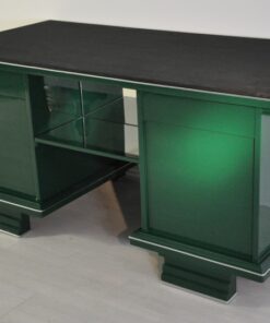 Art Deco, Schreibtisch, Tisch, Jaguar Racing Green, Original, Lack, Wohnzimmer, Büro, Design, Chromleisten, Alcantara, Leder