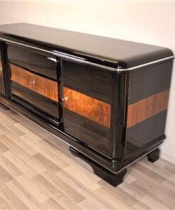 Art Deco, Sideboard, Nussbaum,Buffet, Credenza, Moebel, Design, Schwarz, Hochglanz, Handpoliert, Auszuege, Stauraum, Wohnzimmer