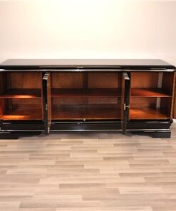 Art Deco, Sideboard, Nussbaum,Buffet, Credenza, Moebel, Design, Schwarz, Hochglanz, Handpoliert, Auszuege, Stauraum, Wohnzimmer