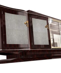 Art Deco, Moebel, Sideboard, Buffet, groß, extra, Diamanten, Makassar, Holz, Aufbewahrung, Schrank, 1920er, Frankreich, Messing