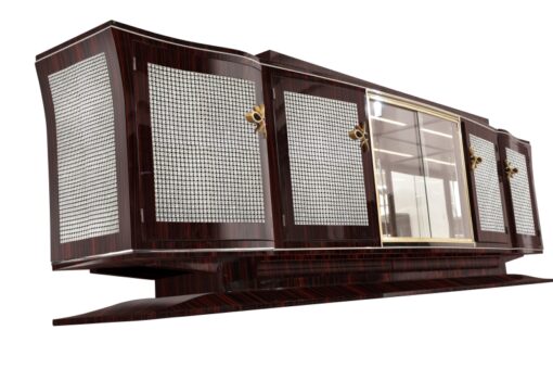 Art Deco, Moebel, Sideboard, Buffet, groß, extra, Diamanten, Makassar, Holz, Aufbewahrung, Schrank, 1920er, Frankreich, Messing