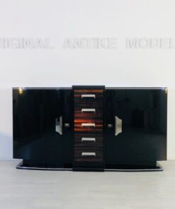 Art Deco Sideboard, einzigartige Formensprache, tolles Design, Makassarholz, Fluegletueren, Innendesign, Wohnzimmer, Chromgriffe