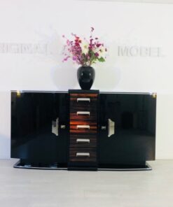 Art Deco Sideboard, einzigartige Formensprache, tolles Design, Makassarholz, Fluegletueren, Innendesign, Wohnzimmer, Chromgriffe