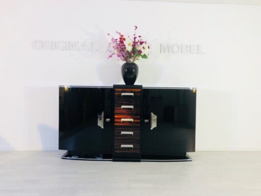 Art Deco Sideboard, einzigartige Formensprache, tolles Design, Makassarholz, Fluegletueren, Innendesign, Wohnzimmer, Chromgriffe