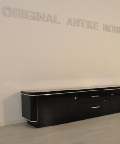 Art Deco, Lowboard, Sideboard, Kommode, schwarz, Klavierlack, Hochglanz, Chrome, handpoliert, Handarbeit, Qualität, antik