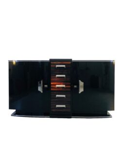 Art Deco Sideboard, einzigartige Formensprache, tolles Design, Makassarholz, Fluegletueren, Innendesign, Wohnzimmer, Chromgriffe