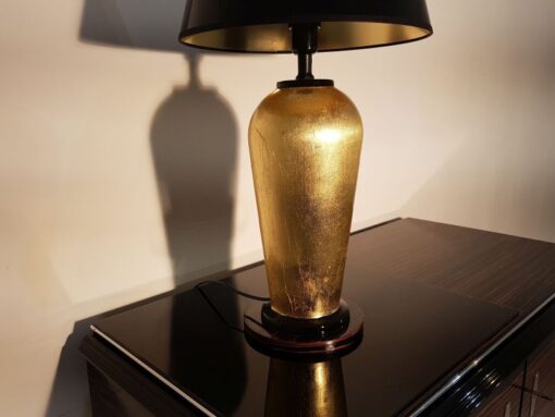 schwarz, gold, hochglanz, lampe, art deco, toller fuß, wohnzimmer, blattgold, lack, Luxus, Furnier, Kunstobjekt, Klavierlack