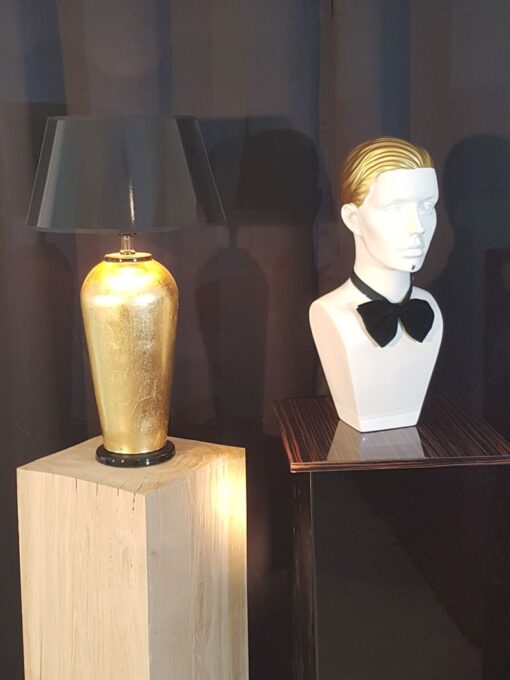 schwarz, gold, hochglanz, lampe, art deco, toller fuß, wohnzimmer, blattgold, lack, Luxus, Furnier, Kunstobjekt, Klavierlack