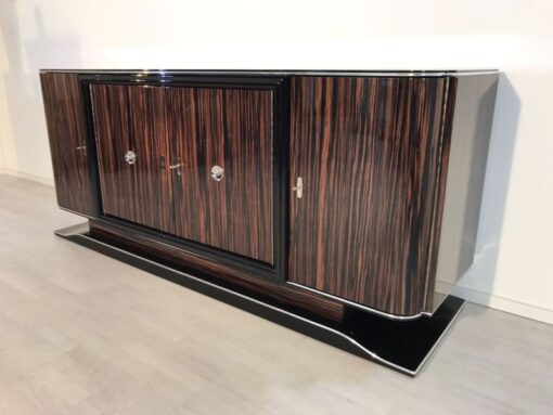 braun, hochglanz, sideboard, art deco, toller fuß, wohnzimmer, chromgriffe, lack, Luxus, Furnier, Chromlinien, klavierlack